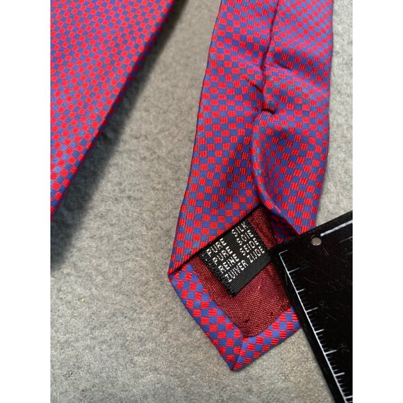 Eduardo Luigi Mens Silk Tie Red Blue Checkered Pattern Made in Italy Necktie - Picture 4 of 5